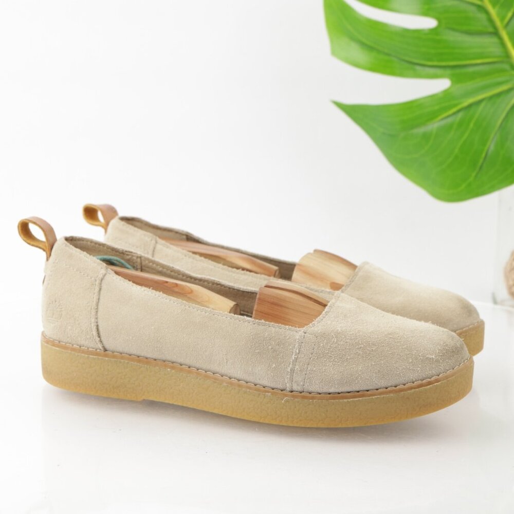 Timberland Women Paxton Hill Slip On Shoe Size 8 Tan Suede Crepe Platform Loafer